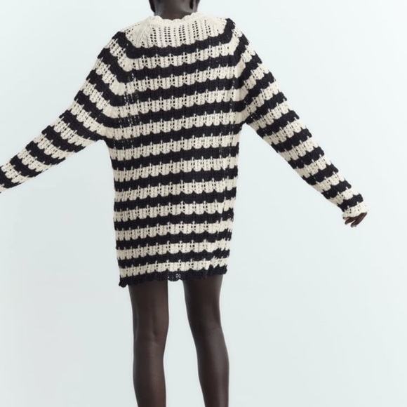 ZARA CROCHET STRIPED POINTELLE KNIT SWEATER DRESS Size Medium Mini dress - Picture 2 of 8